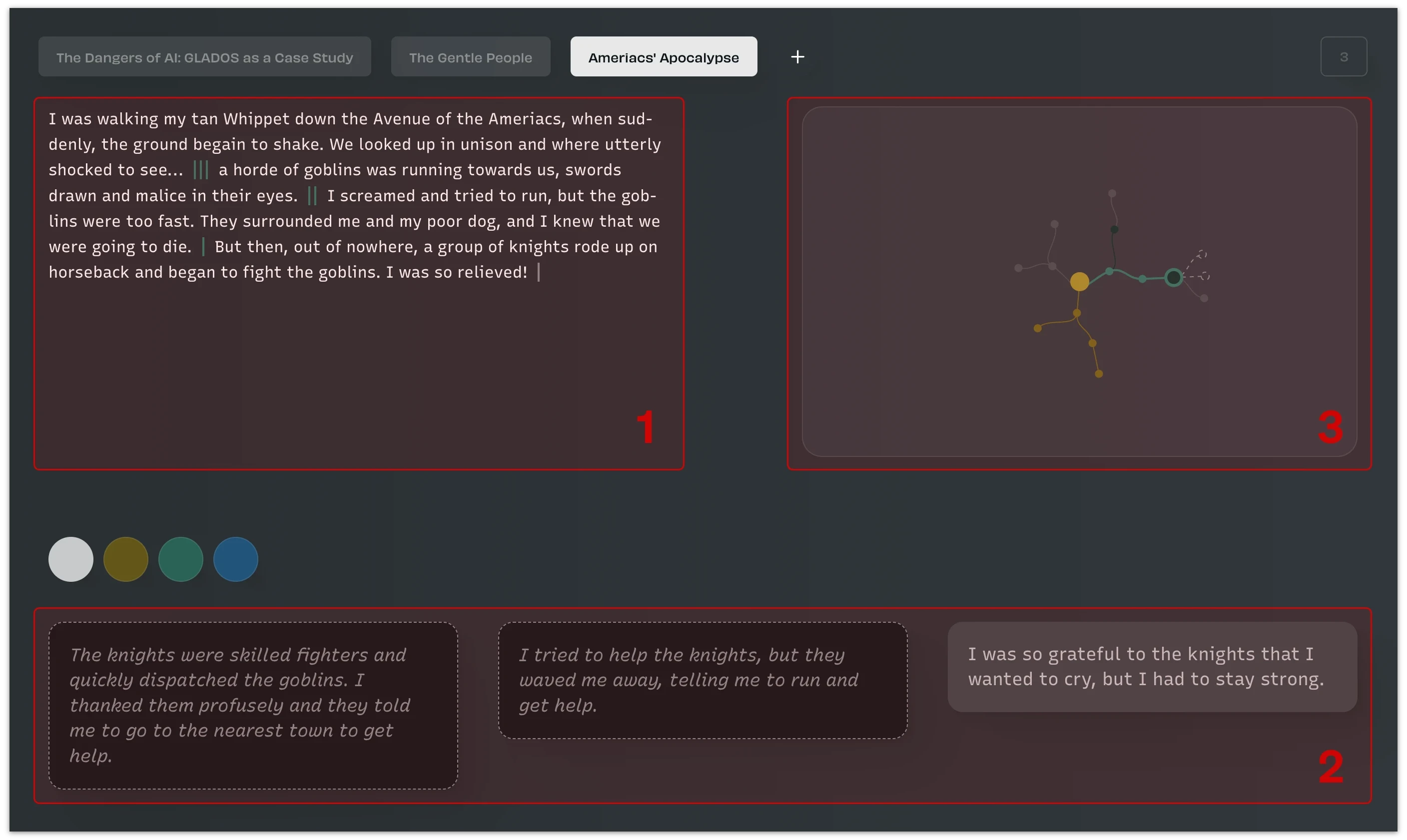 An annotated screenshot of the Multiverse interface.